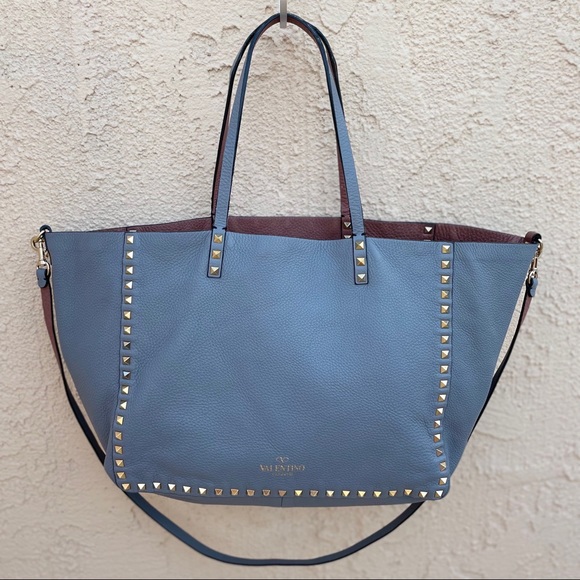 Valentino Rockstud reversible double-sided trapeze tote bag dusty rose and gray - Picture 4 of 17